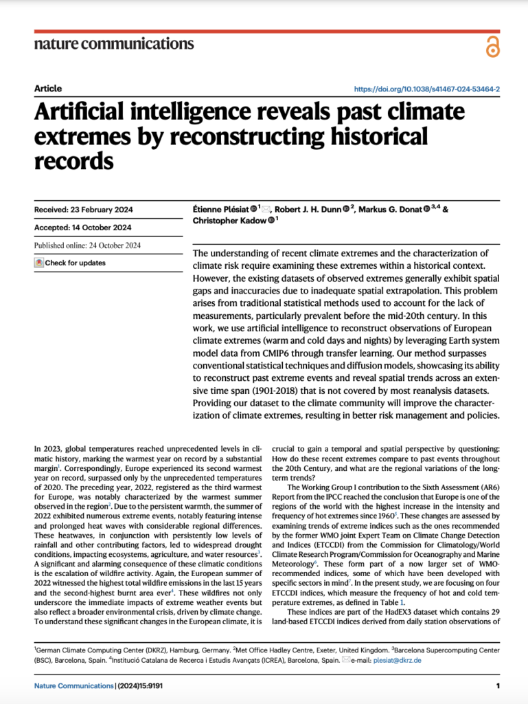 Artificial intelligence reveals past climate extremes by reconstructing historical records