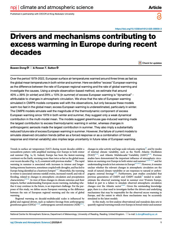 Excess warming in Europe